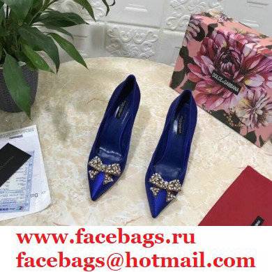 Dolce & Gabbana Heel 10.5cm Satin Pumps Blue with Crystal Bow 2021 - Click Image to Close